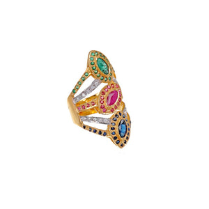 Ruby, Emerald, Sapphire, & Cubic Zirconia ring in 2-tone finish made in 22k gold