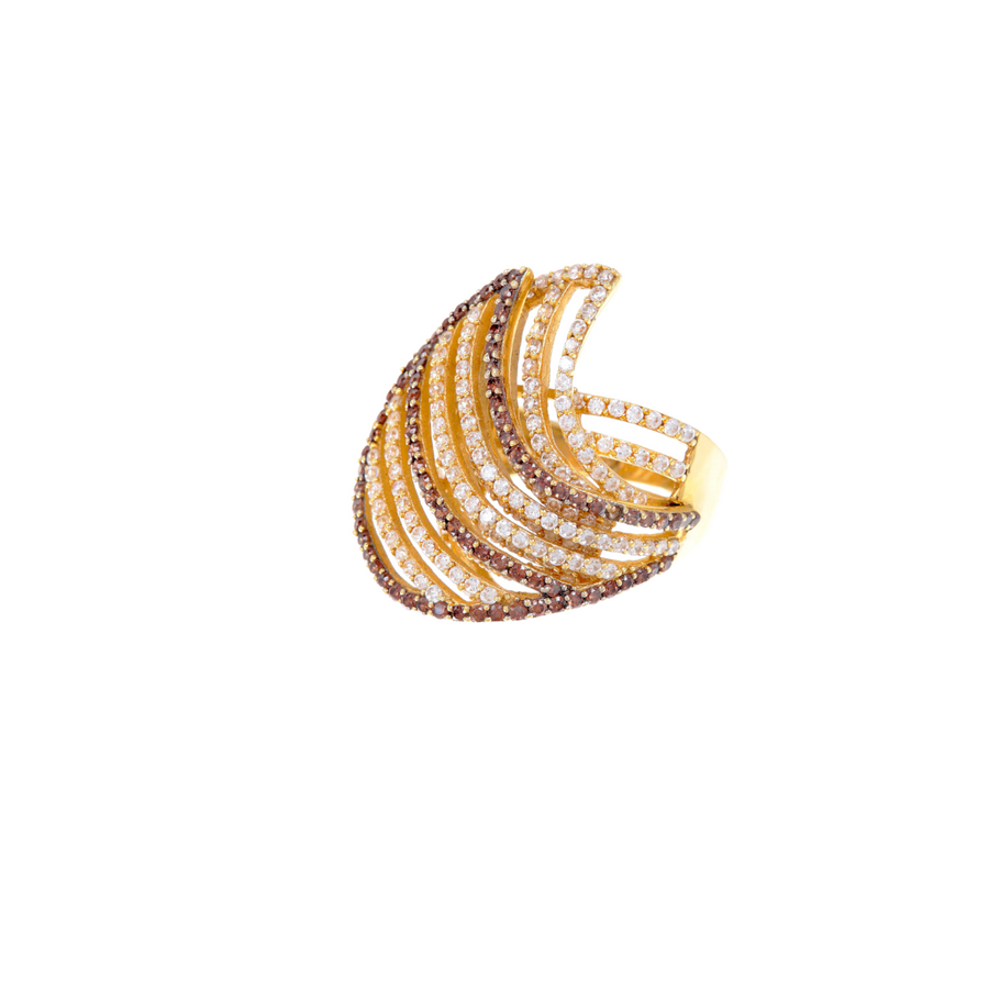 Stunning Smokey Quartz and Cubic Zirconia Ring in 18 Karat Gold
