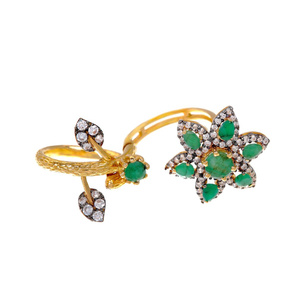 Dazzling ring fashioned in 22k Gold with Emeralds and Cubic Zirconia