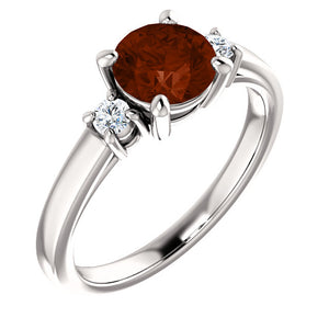 14K White 6.5mm Round Mozambique Garnet & 1/8 CTW Diamond Ring 