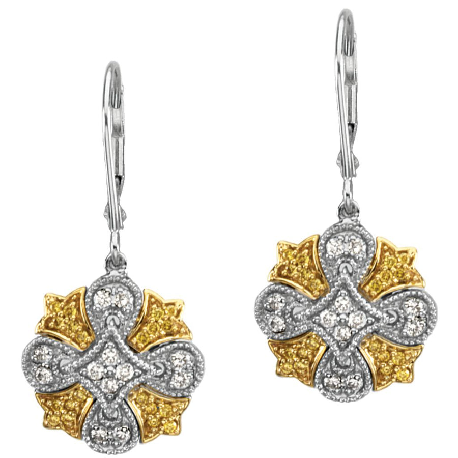 Diamond Fashion, Earrings, Diamond Earrings, Drops/Dangles, 14K White & Yellow